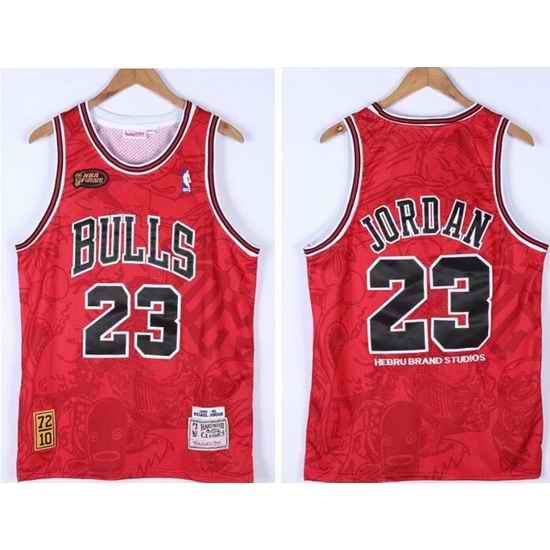 Men Chicago Bulls 1995-96 Season Michael Jordan #23 Hebru Brantley X M&N Red Jersey