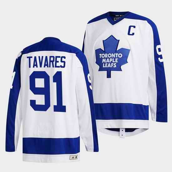 Men Toronto Maple Leafs #91 John Tavares White Classics Primary Logo Stitched jersey
