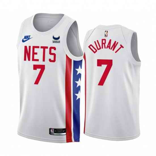 Men Brooklyn Nets #7 Kevin Durant 2022 23 White With Patch Classic Edition Stitched Basketball Jersey