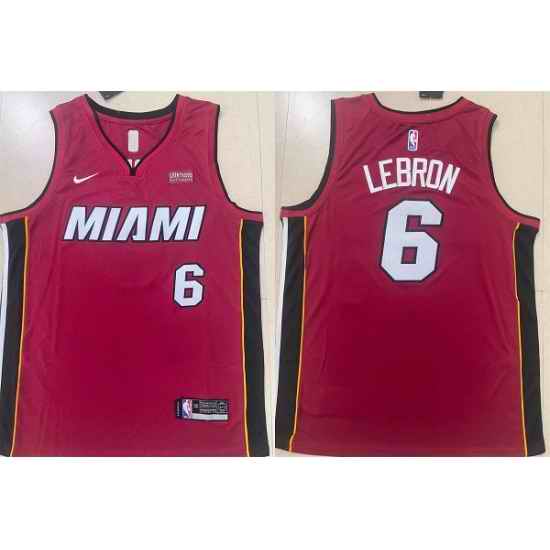 Men Miami Heat #6 LeBron James Red Stitched Basketball Jersey