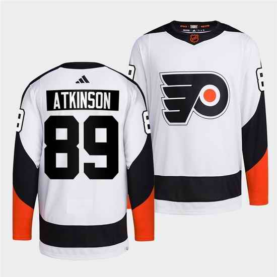 Men Philadelphia Flyers #89 Cam Atkinson White 2022 Reverse Retro Stitched Jersey