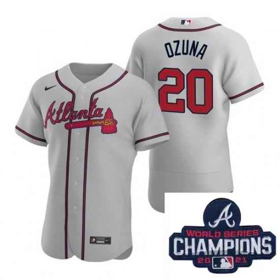 Men Nike Atlanta Braves #20 Marcell Ozuna Gray Alternate Stitched Baseball Stitched MLB 2021 Champions Patch Jersey
