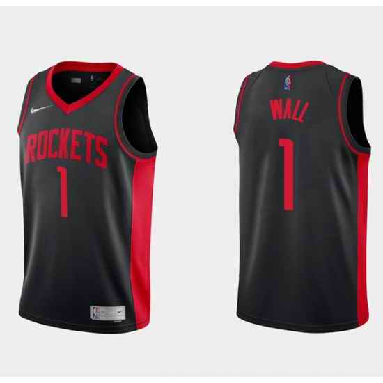 Men Houston Rockets #1 John Wall Earned Edition Black Stitched Basketball Jersey
