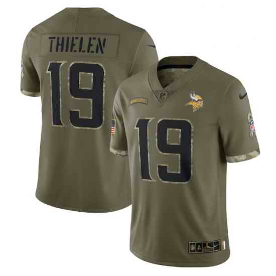Men Minnesota Vikings #19 Adam Thielen Olive 2022 Salute To Service Limited Stitched Jersey