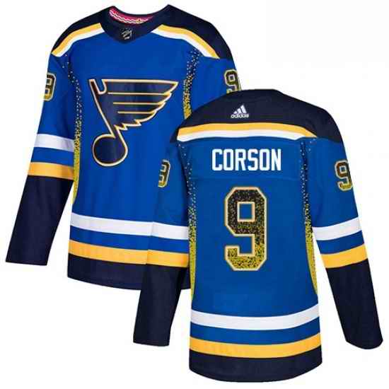 Mens Adidas St Louis Blues #9 Shayne Corson Authentic Blue Drift Fashion NHL Jersey