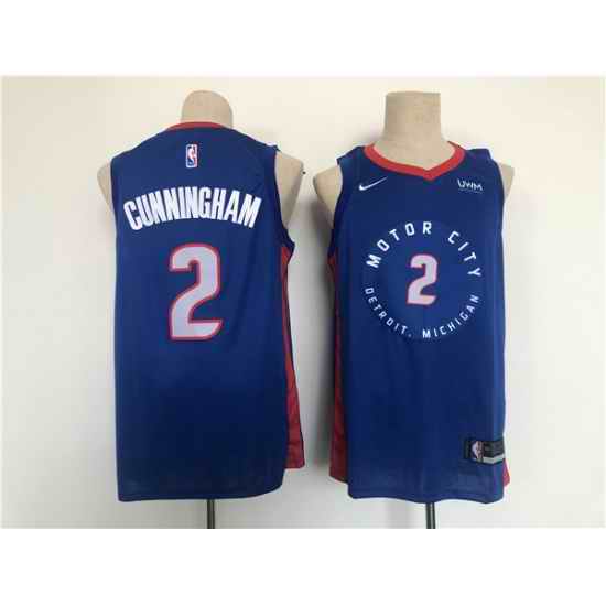 Men Detroit Pistons #2 Cade Cunningham Navy Stitched Basketball Jersey