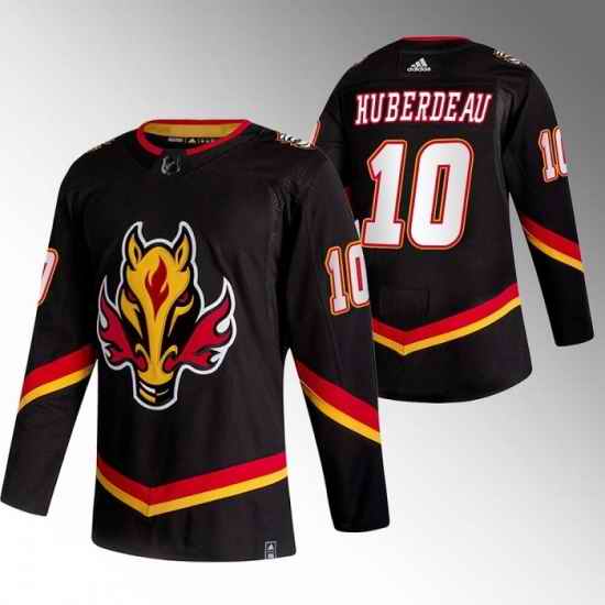 Men Calgary Flames #10 Jonathan Huberdeau 2020 21 Black Reverse Retro Stitched Jersey