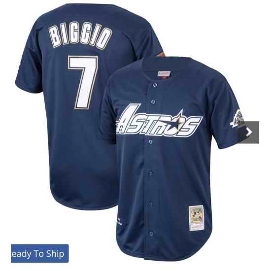 Men Houston Astros #7 Craig Biggio Navy Blue Throwback Stitched MLB Jersey