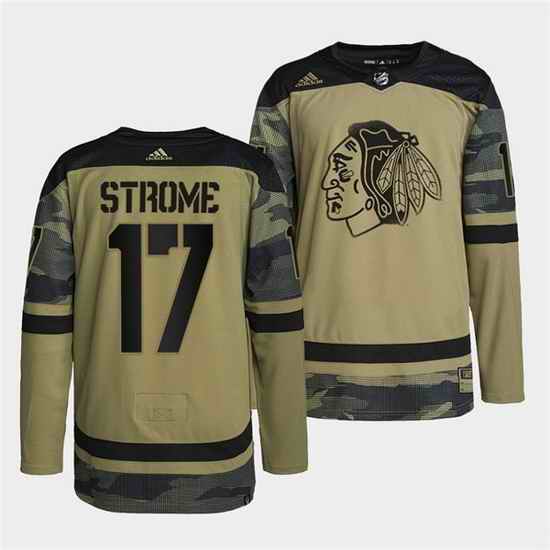 Men Chicago Blackhawks #17 Dylan Strome 2022 Camo Military Appreciation Night White Stitched jersey