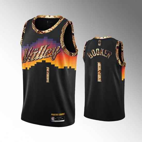 Men Phoenix Suns #1 Devin Booker 2021 Balck Exclusive Edition Python Skin Stitched Basketball Jersey