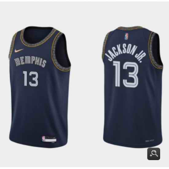 Men Memphis Grizzlies #13 Jaren Jackson 2021 22 City Edition Navy 75th Anniversary Stitched Jersey