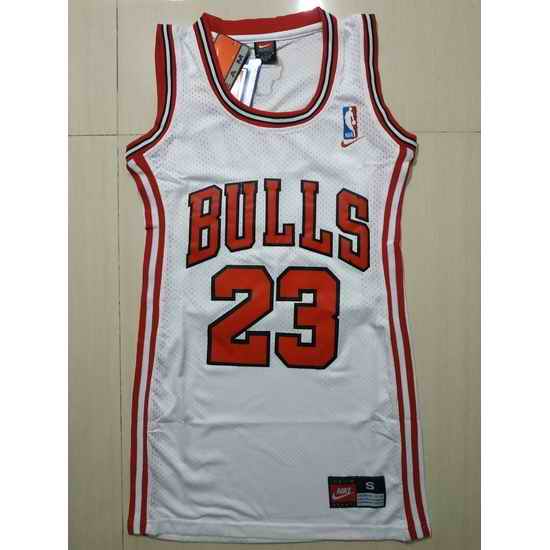 Women Chicago Bulls #23 Michael Jordan Dress Stitched Jersey White