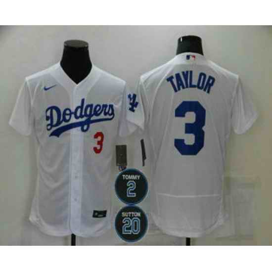 Men Los Angeles Dodgers #3 Chris Taylor White 232 20 Patch Stitched MLB Flex Base Nike Jersey