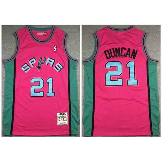 Men San Antonio Spurs #21 Tim Duncan 1998 99 Pink Throwback Stitched Jersey