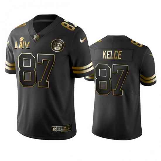 Men Kansas City Chiefs #87 Travis Kelce Black Golden Super Bowl LV Vapor Limited Stitched Jersey