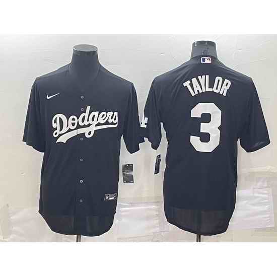 Men Los Angeles Dodgers #3 Chris Taylor Black Cool Base Stitched Baseball Jersey
