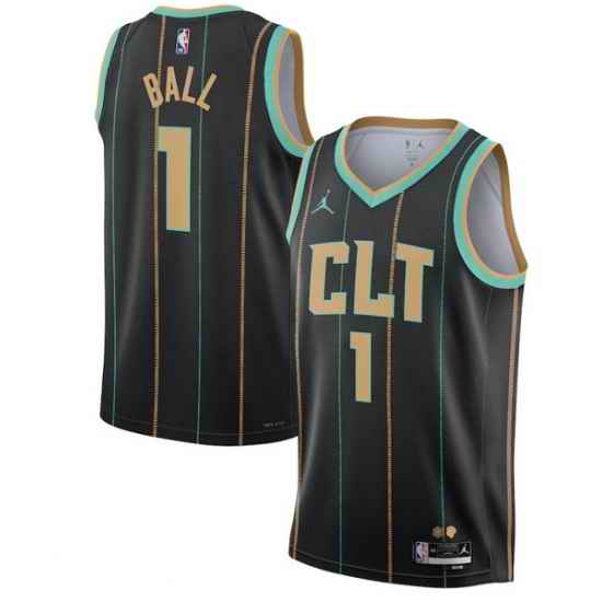 Men Charlotte Hornets #1 LaMelo Ball 2022 2023 Black City Edition Stitched Basketball Jersey