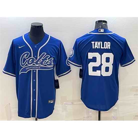 Men Indianapolis Colts #28 Jonathan Taylor Royal Cool Base Stitched Baseball Jersey