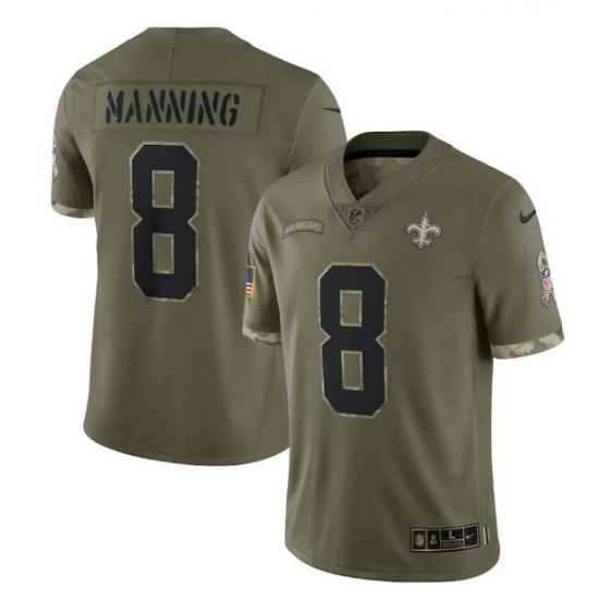 Men New Orleans Saints #8 Archie Manning Olive 2022 Salute To Service Limited Stitched Jersey