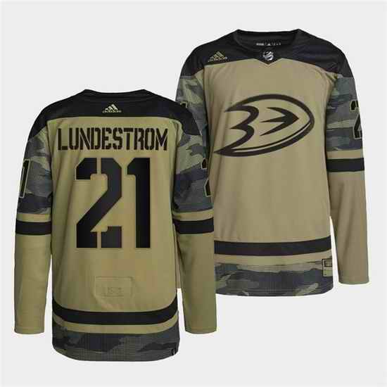 Men Anaheim Ducks #21 Isac Lundestrom 2022 Camo Military Appreciation Night Stitched jersey