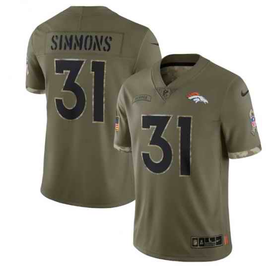 Men Denver Broncos #31 Justin Simmons Olive 2022 Salute To Service Limited Stitched Jersey