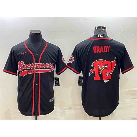 Men Tampa Bay Buccaneers #12 Tom Brady Black Team Big Logo With Patch Cool Base Stitched Baseball Jersey