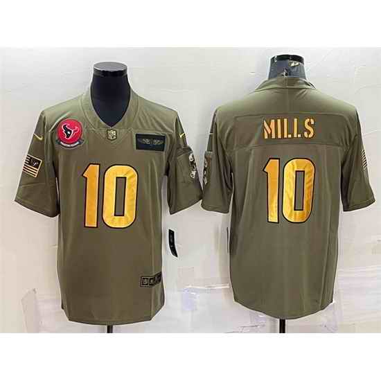 Men Houston Texans #10 Davis Mills Olive Gold Salute To Service Limited Stitched Jersey