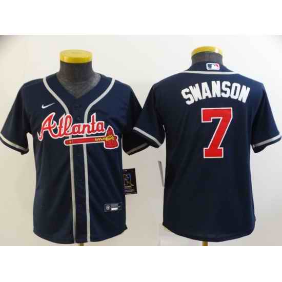 Youth Navy Atlanta Braves #7 Dansby Swanson Cool Base MLB Stitched Jersey