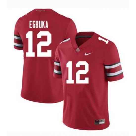 Men Nike #12 Egbuka Ohio State Buckeyes Scarlet NCAA Football Jersey