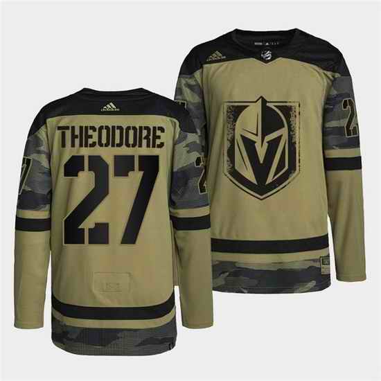 Men Vegas Golden Knights #27 Shea Theodore 2022 Camo Military Appreciation Night Stitched jersey
