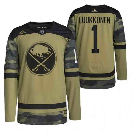 Men Buffalo Sabres #1 Ukko Pekka Luukkonen 2022 Camo Military Appreciation Night Stitched jersey