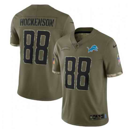 Men Detroit Lions #88 T  J  Hockenson Olive 2022 Salute To Service Limited Stitched Jersey
