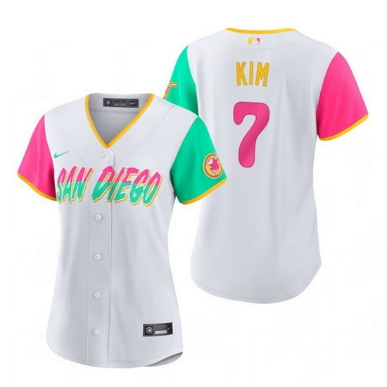Women San Diego Padres #7 Ha Seong Kim 2022 White City Connect Cool Base Stitched Baseball Jersey