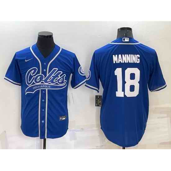 Men Indianapolis Colts #18 Peyton Manning Royal Cool Base Stitched Baseball Jersey