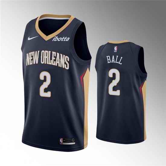 Men New Orleans Pelicans #2 Lonzo Ball Navy Icon Edition Stitched Jersey
