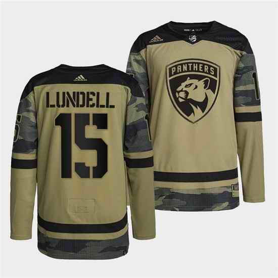 Men Florida Panthers #15 Anton Lundell 2022 Camo Military Appreciation Night Stitched jersey
