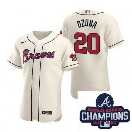 Men Nike Atlanta Braves #20 Marcell Ozuna Ice Cream Alternate Stitched Baseball Stitched MLB 2021 Champions Patch Jersey