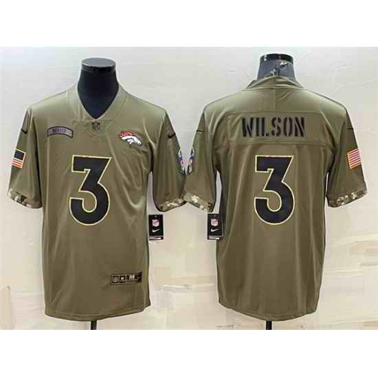 Men Denver Broncos #3 Russell Wilson Olive 2022 Salute To Service Limited Stitched Jersey