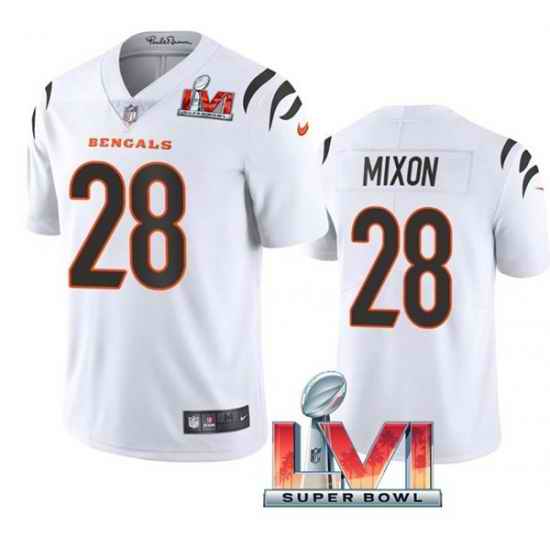 Nike Cincinati Bengals #28 Joe Mixon White 2022 Super Bowl LVI Vapor Limited Jersey