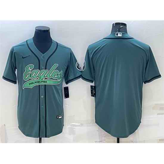 Men Philadelphia Eagles Blank Green With Patch Cool Base Stitched Baseball Jersey