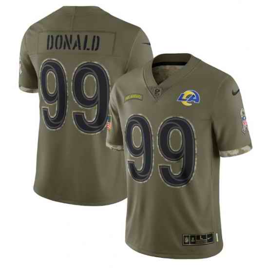 Men Los Angeles Rams #99 Aaron Donald Olive 2022 Salute To Service Limited Stitched Jersey