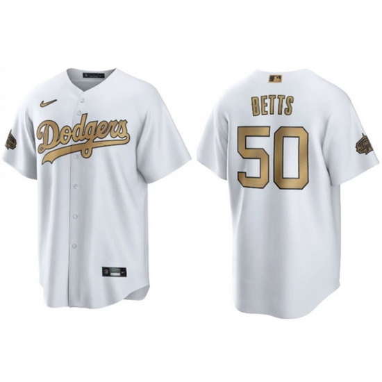 Men Los Angeles Dodgers #50 Mookie Betts 2022 All Star White Cool Base Stitched Baseball Jersey