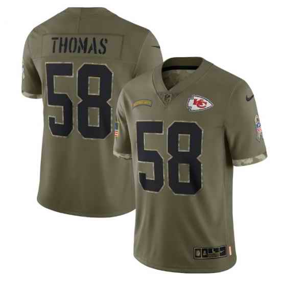 Men Kansas City Chiefs #58 Derrick Thomas Olive 2022 Salute To Service Limited Stitched Jersey