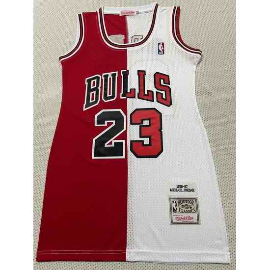 Women Chicago Bulls #23 Michael Jordan Dress Stitched Jersey Red White Split
