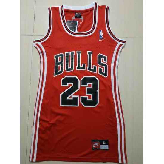 Women Chicago Bulls #23 Michael Jordan Dress Stitched Jersey Red