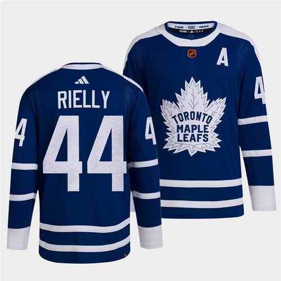 Men Toronto Maple Leafs Black #44 Morgan Rielly Blue 2022 Reverse Retro Stitched Jersey