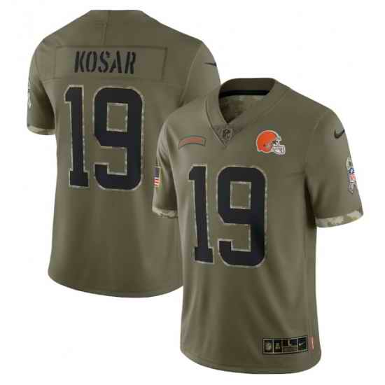 Men Cleveland Browns #19 Bernie Kosar Olive 2022 Salute To Service Limited Stitched Jersey