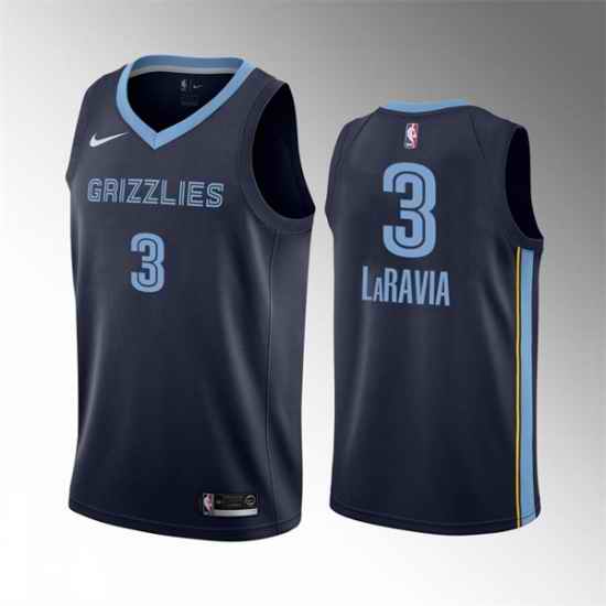 Men Memphis Grizzlies #3 Jake LaRavia Navy City Edition Stitched Basketball Jersey