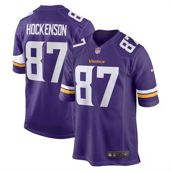Men Minnesota Vikings #87 T J Hockenson Purple Stitched Game Jersey