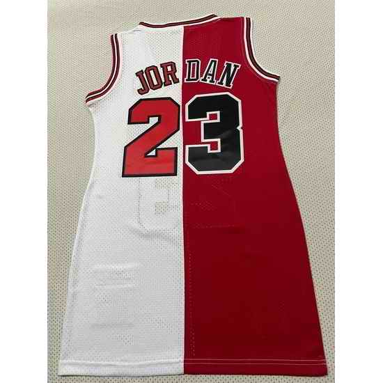 Women Chicago Bulls #23 Michael Jordan Dress Stitched Jersey Red White Split II